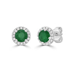 Load image into Gallery viewer, emerald and diamond halo studs
