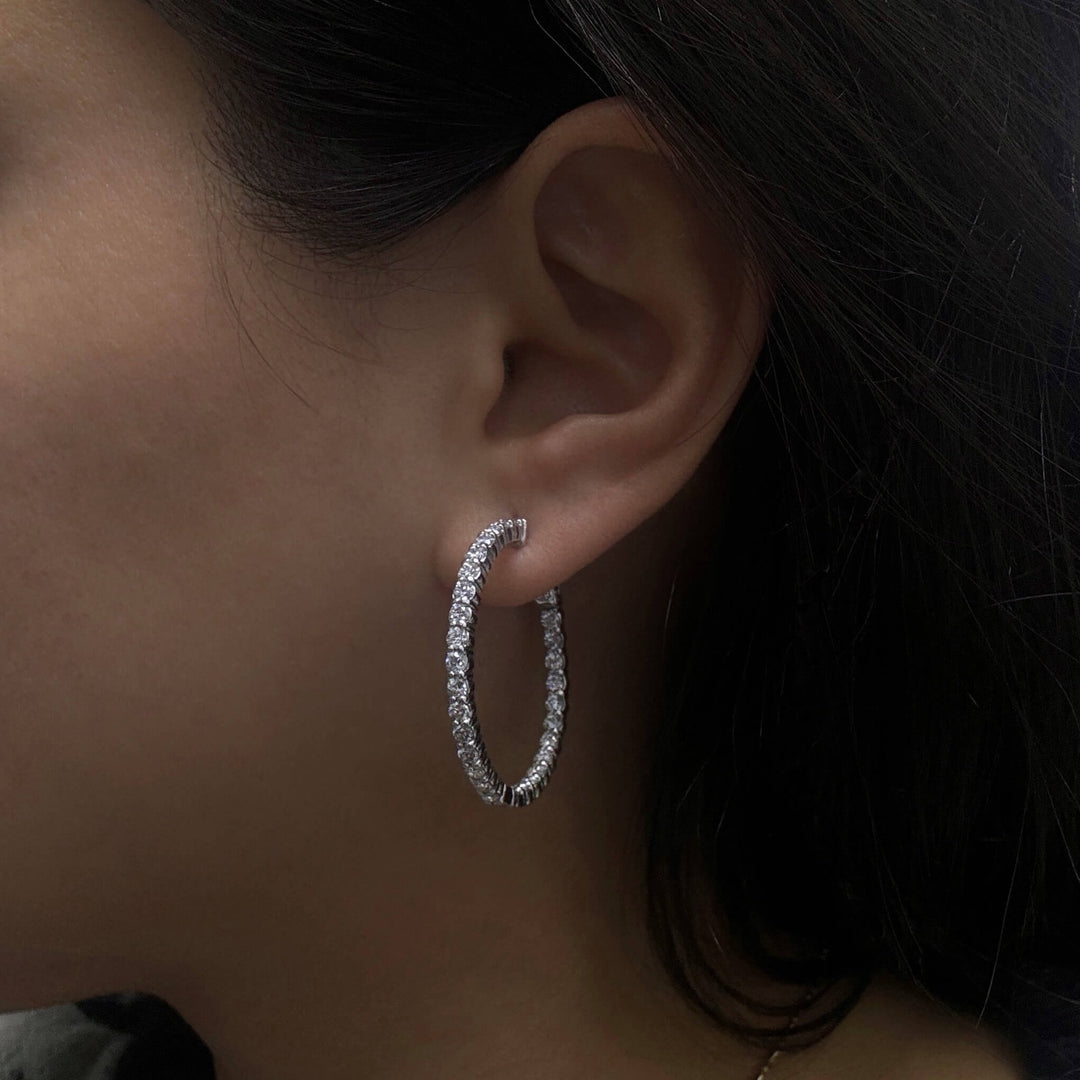 inside out diamond hoop earrings in 14k white gold 6ct
