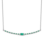 Load image into Gallery viewer, emerald center stone necklace with alternating round diamonds and emeralds in 14k white gold
