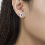 Load image into Gallery viewer, Ruby Baguette and Diamond Double Halo Stud Earrings
