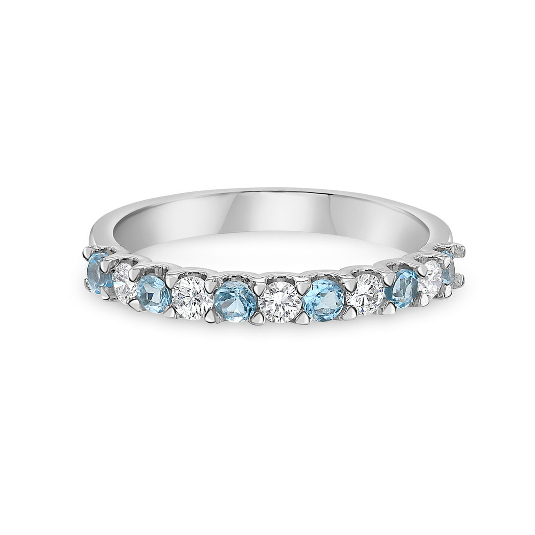 Paraíba Tourmaline and Diamond Half Eternity Ring in 18k white gold