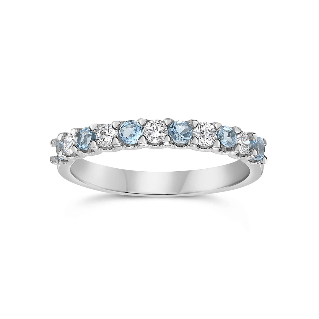 Paraíba Tourmaline and Diamond Half Eternity Ring in 18k white gold