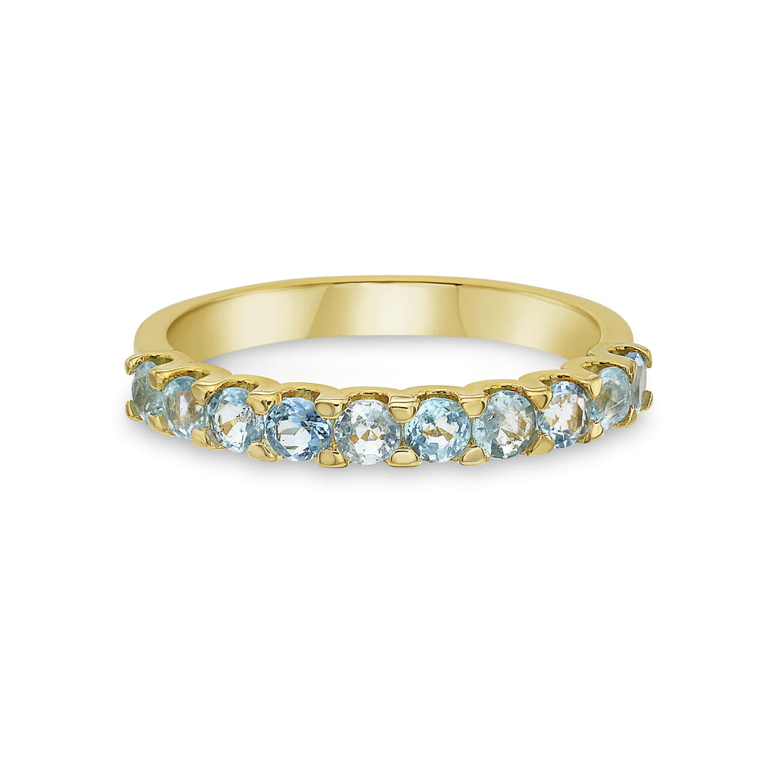 paraiba tourmaline stackable ring in 18k yellow gold on model