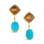 Load image into Gallery viewer, Smoky Quartz and Turquoise Drop Earrings
