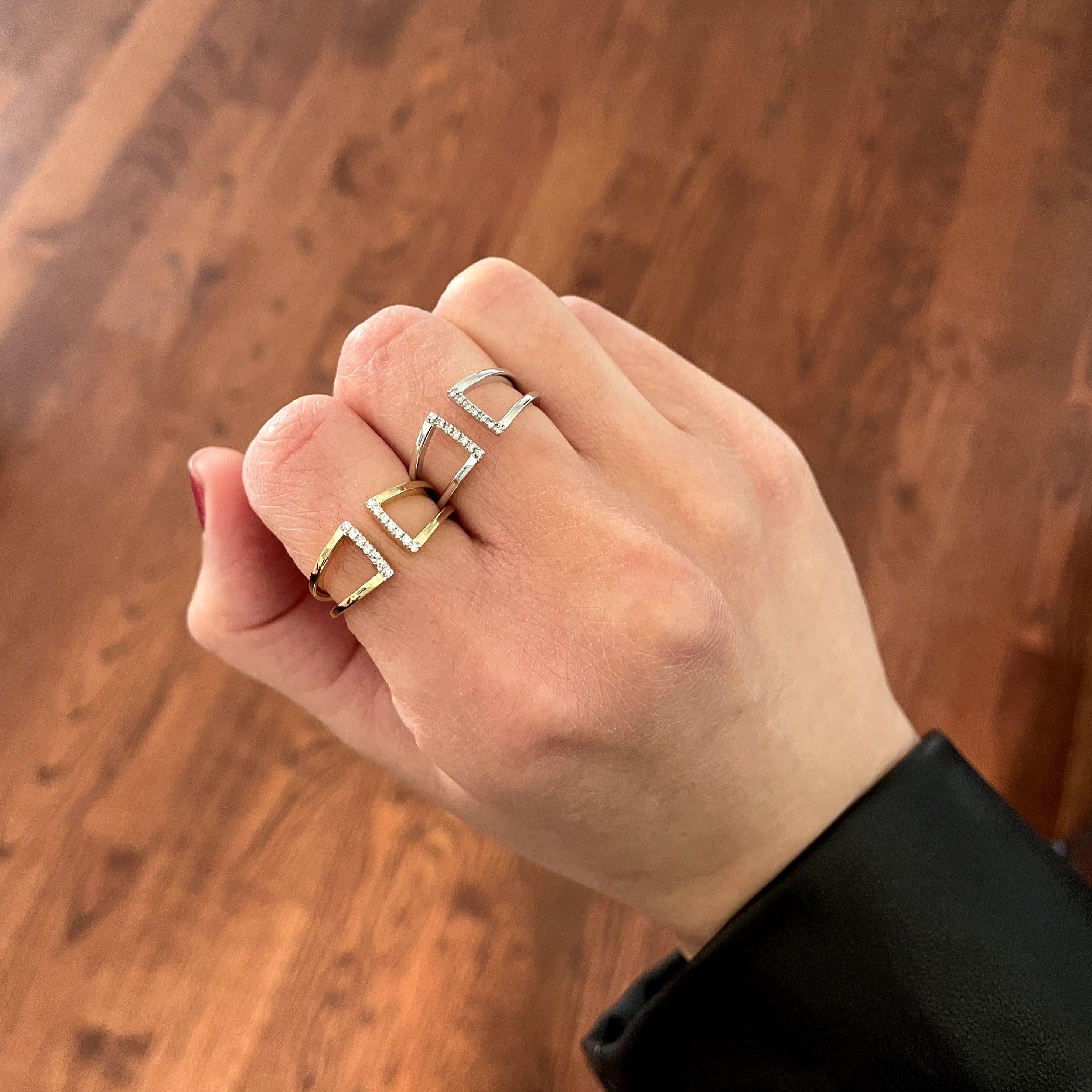 Open Diamond Bar Gold Ring