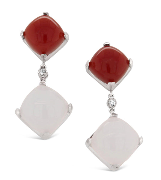 Carnelian and White Chalcedony Drop Earrings