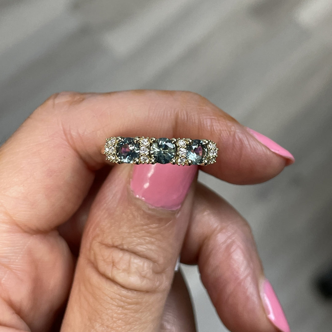 Three Stone Blue Sapphire and Diamond Band Ring