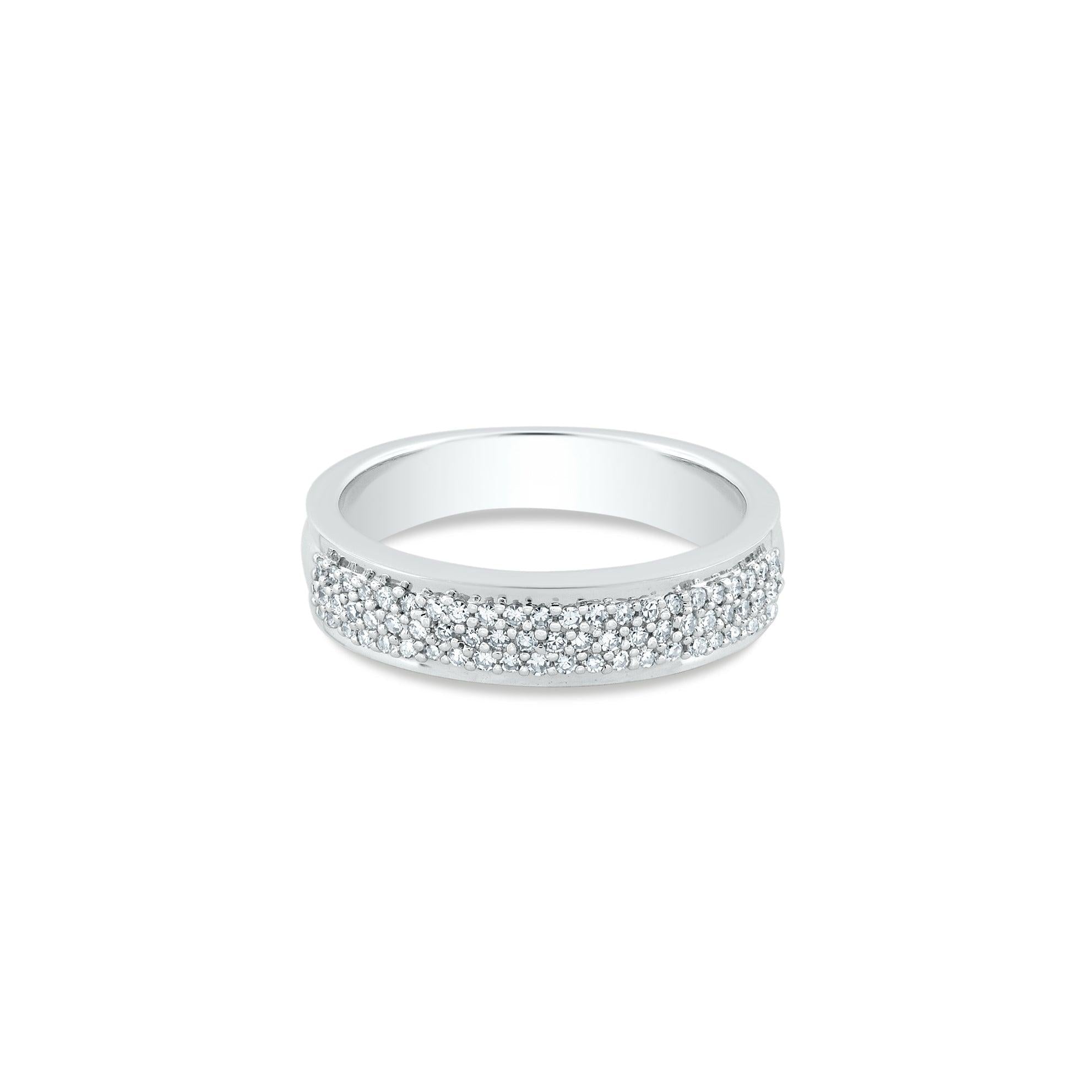 Triple Row Diamond Wide Band Ring