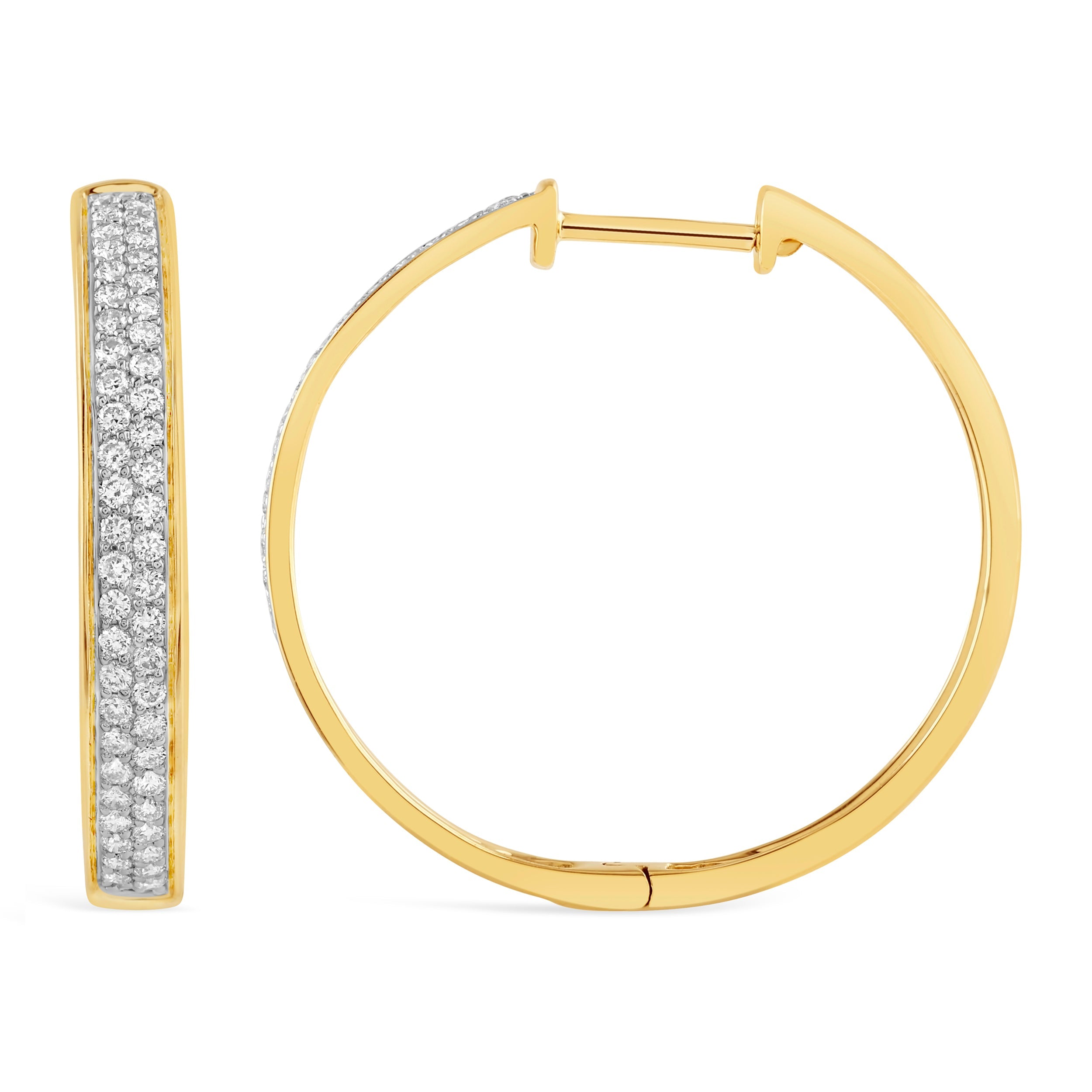 Two Row Diamond and Gold Hoop Earrings