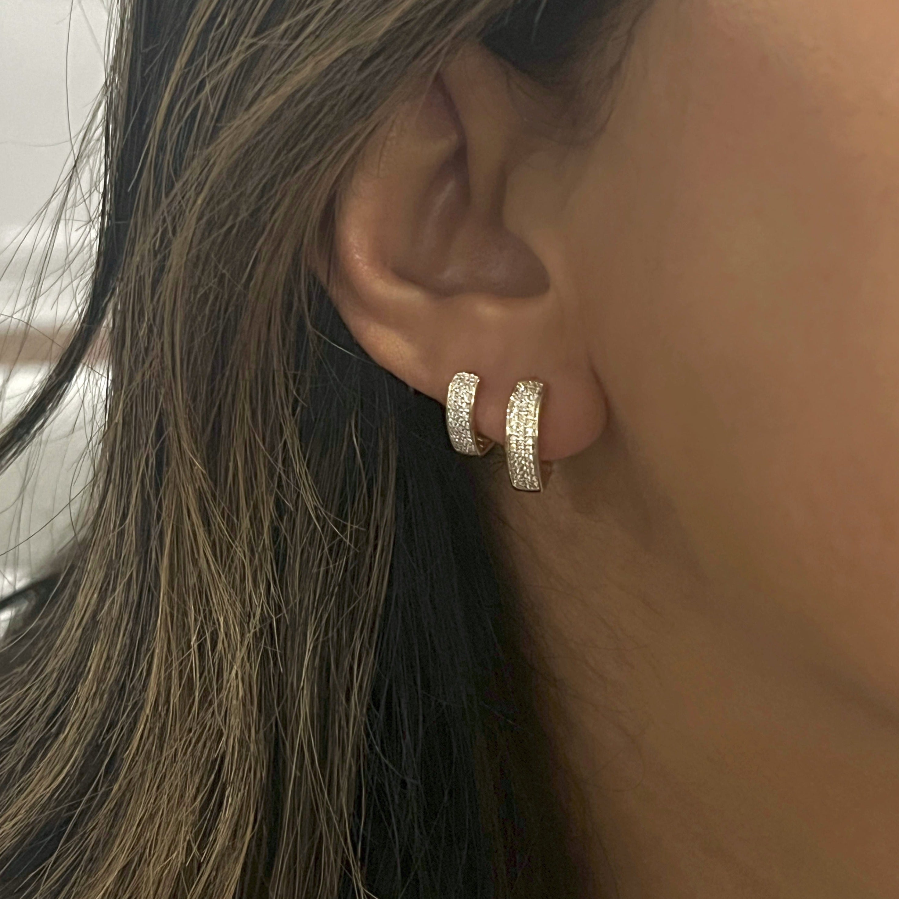 Diamond V Shape Gold Hoop Earrings