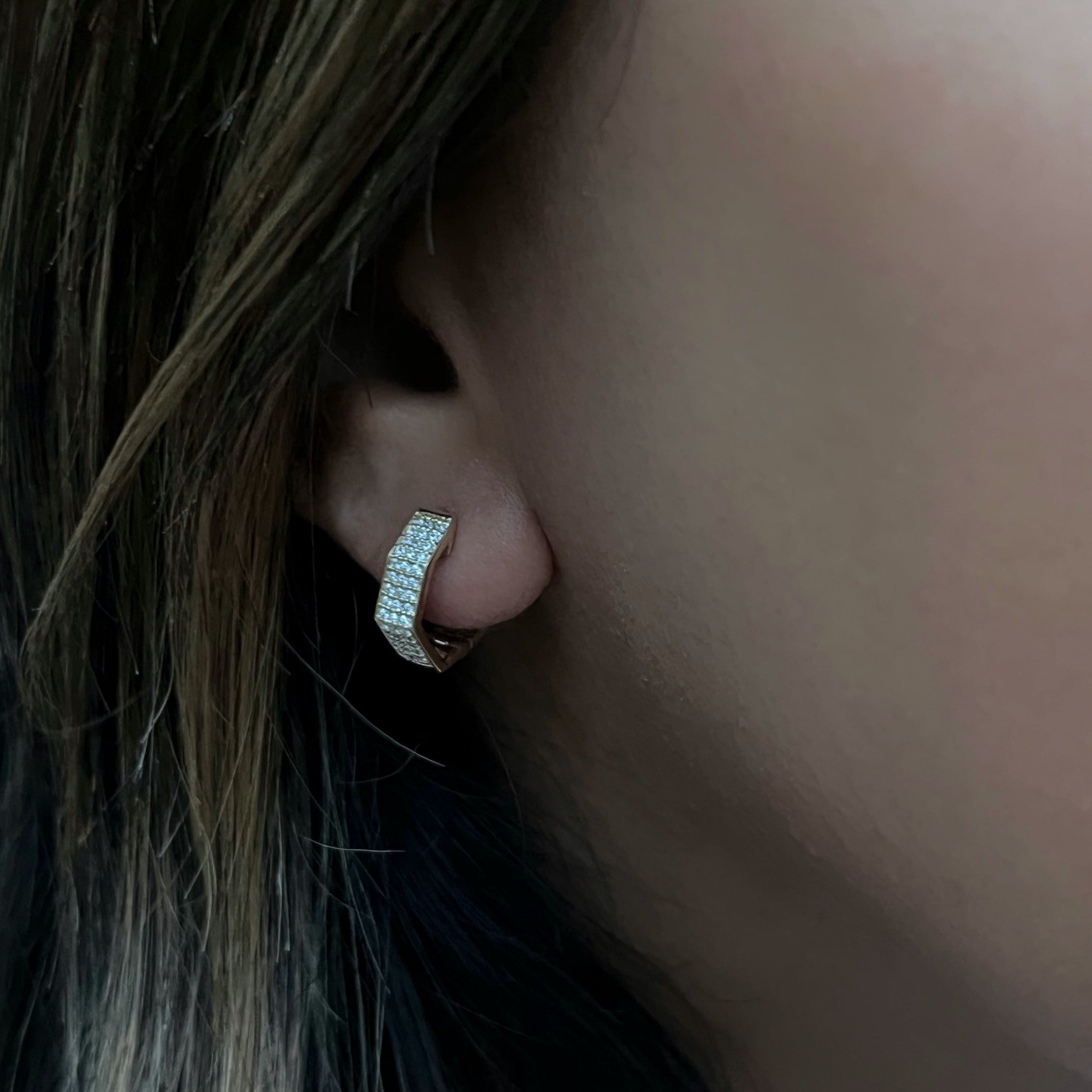 Diamond Honeycomb Gold Hoop Earrings