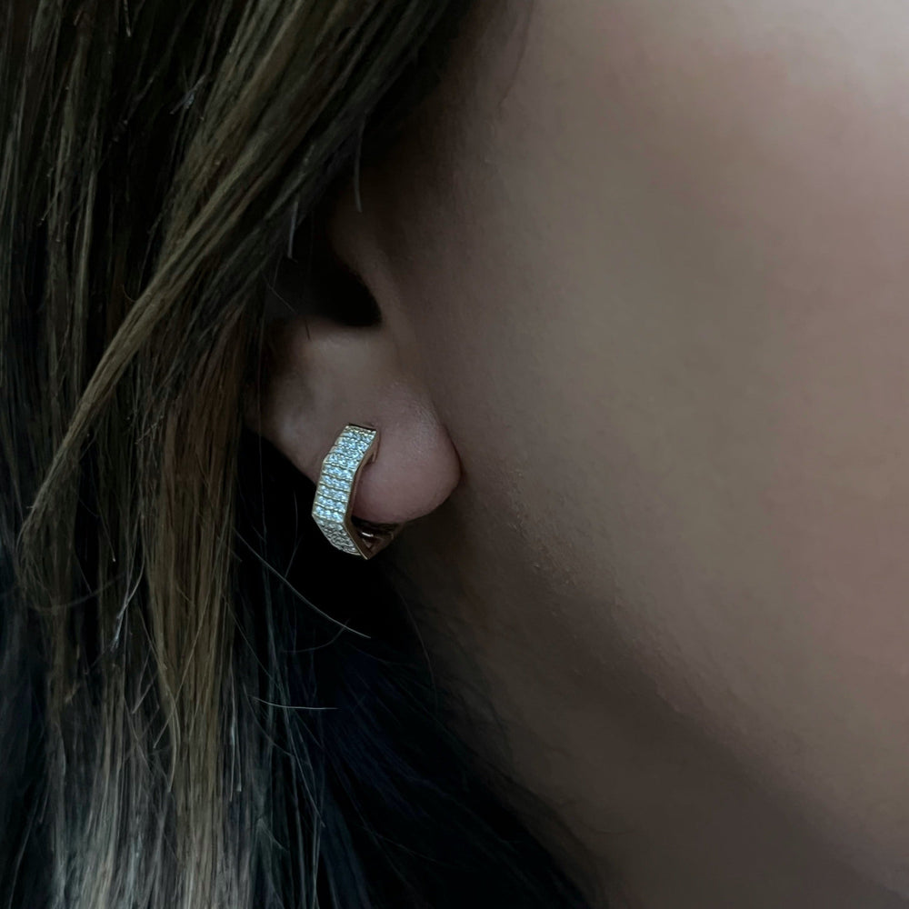 Diamond Honeycomb Gold Hoop Earrings-2
