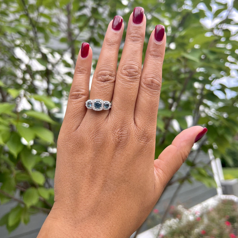 Three Stone Blue Sapphire and Diamond Ring-2