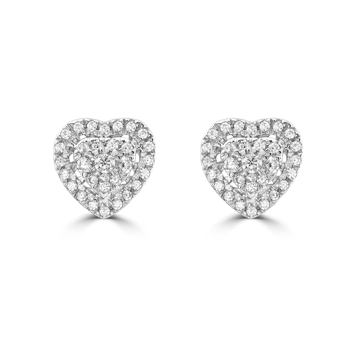Diamond Cluster Heart Stud Earrings