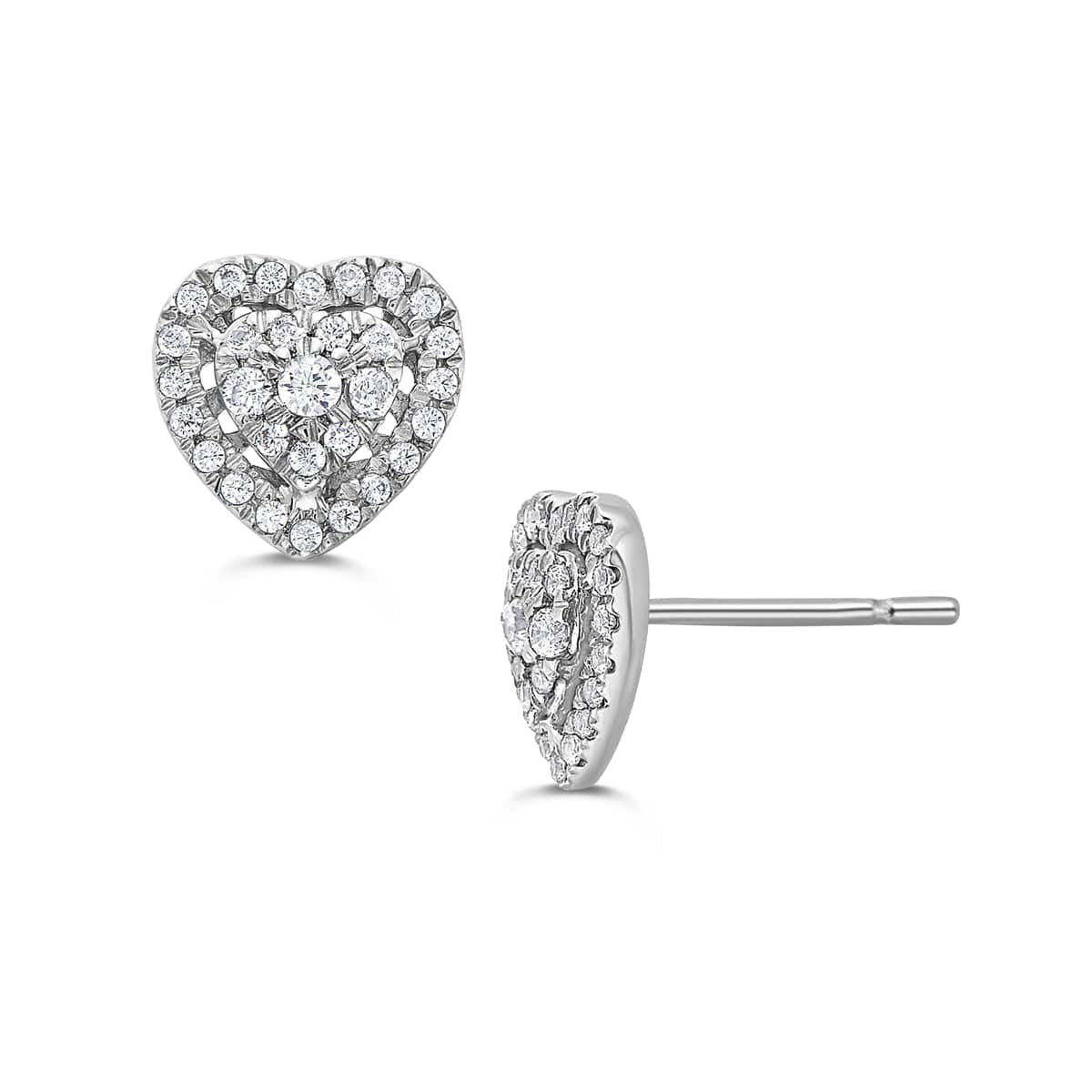Diamond Cluster Heart Stud Earrings