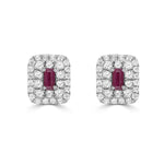 Ruby Baguette and Double Halo Stud Earrings