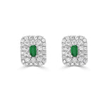 Emerald Baguette and Double Halo Stud Earrings