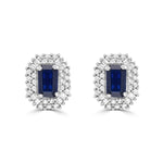 Blue Sapphire and Double Halo Stud Earrings
