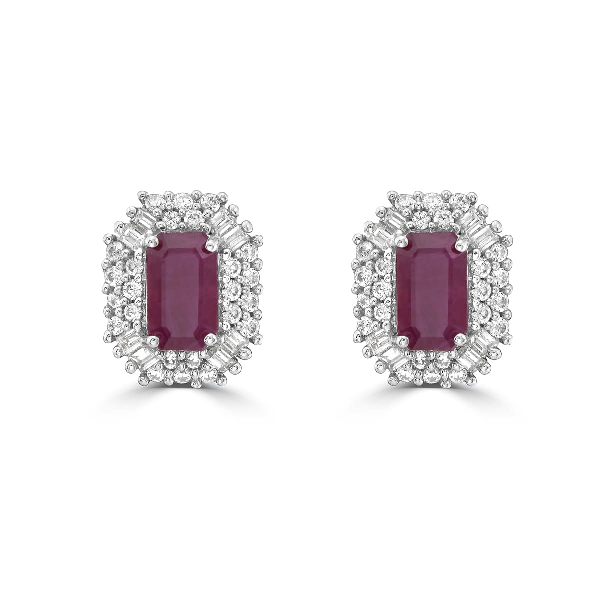 Ruby and Diamond Double Halo Stud Earrings