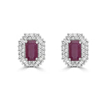 Ruby and Diamond Double Halo Stud Earrings
