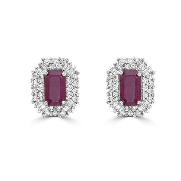 Ruby and Double Halo Stud Earrings