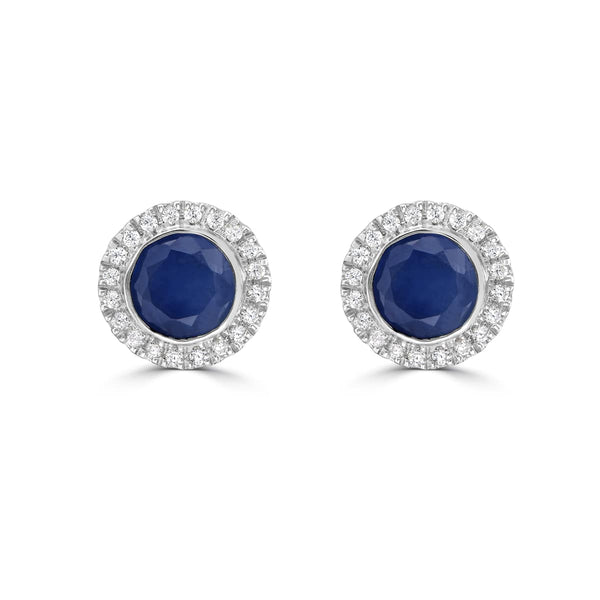 Blue Sapphire and CZ Halo Stud Earrings