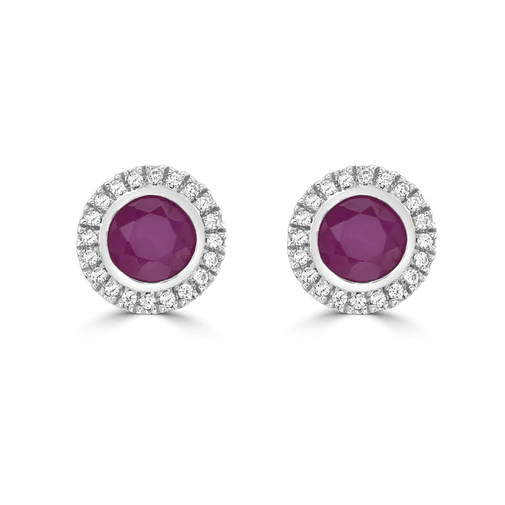 Ruby and Diamond Halo Stud Earrings-3
