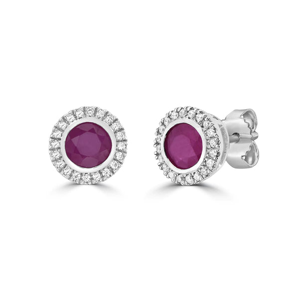 Ruby and Diamond Halo Stud Earrings