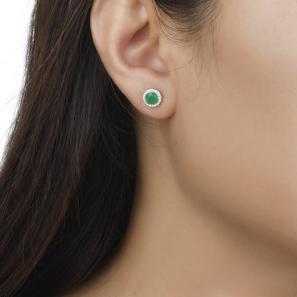 Emerald and Diamond Halo Stud Earrings
