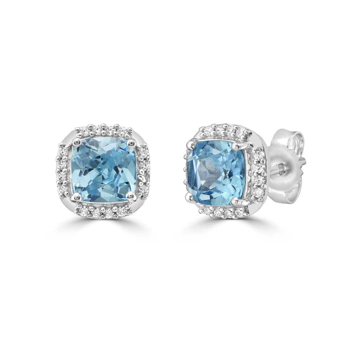 Cushion Cut Blue Topaz Halo Stud Earrings