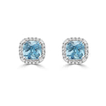 Cushion Cut Blue Topaz Halo Stud Earrings