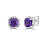 Cushion Cut Amethyst and Diamond Halo Stud Earrings