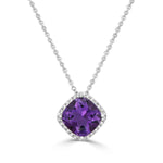 Cushion Cut Amethyst and Diamond Halo Pendant