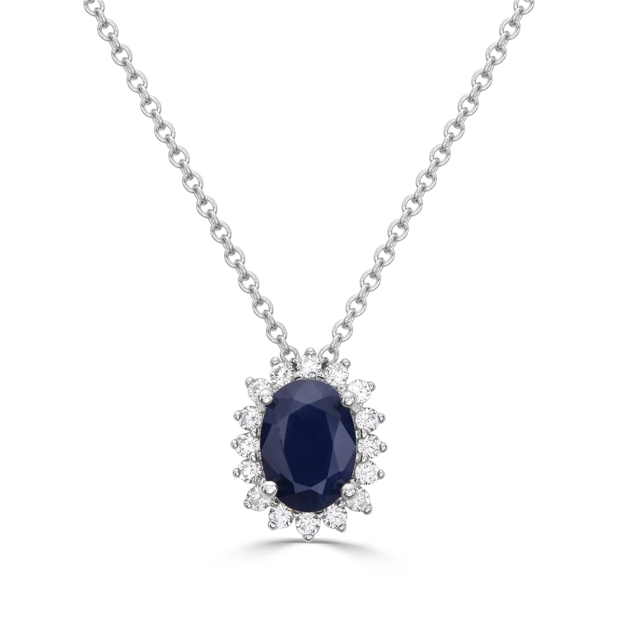 Blue Sapphire Oval & Diamond Pendant