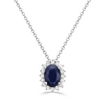 Blue Sapphire Oval & Diamond Pendant