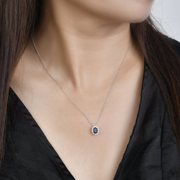 Blue Sapphire Oval & Diamond Pendant