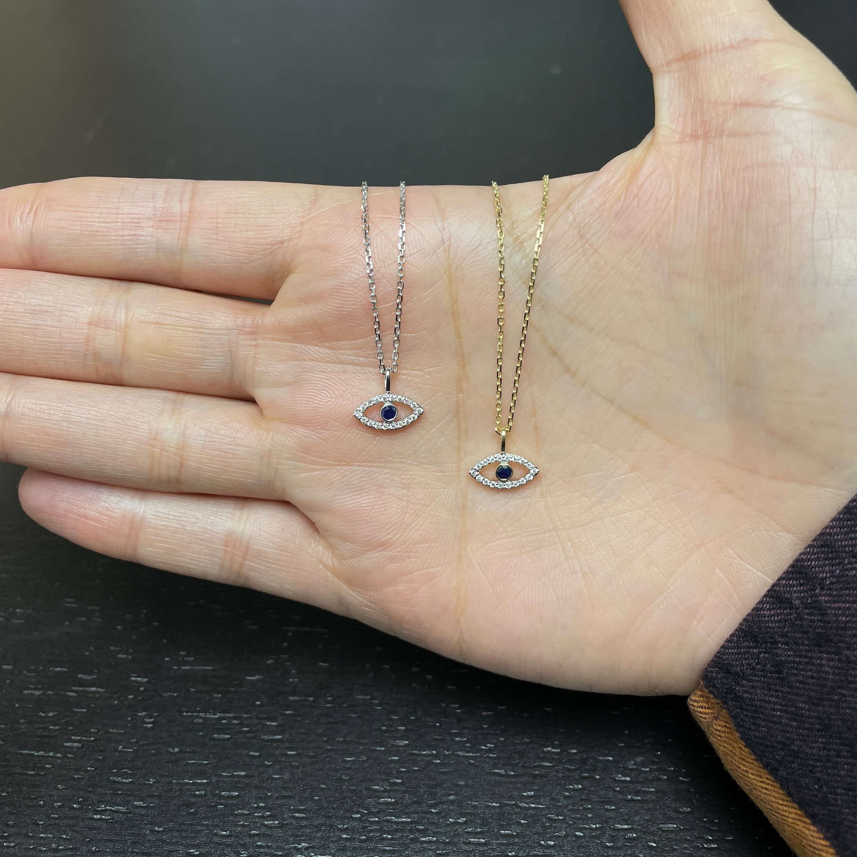 Diamond & Blue Sapphire Evil Eye Pendant