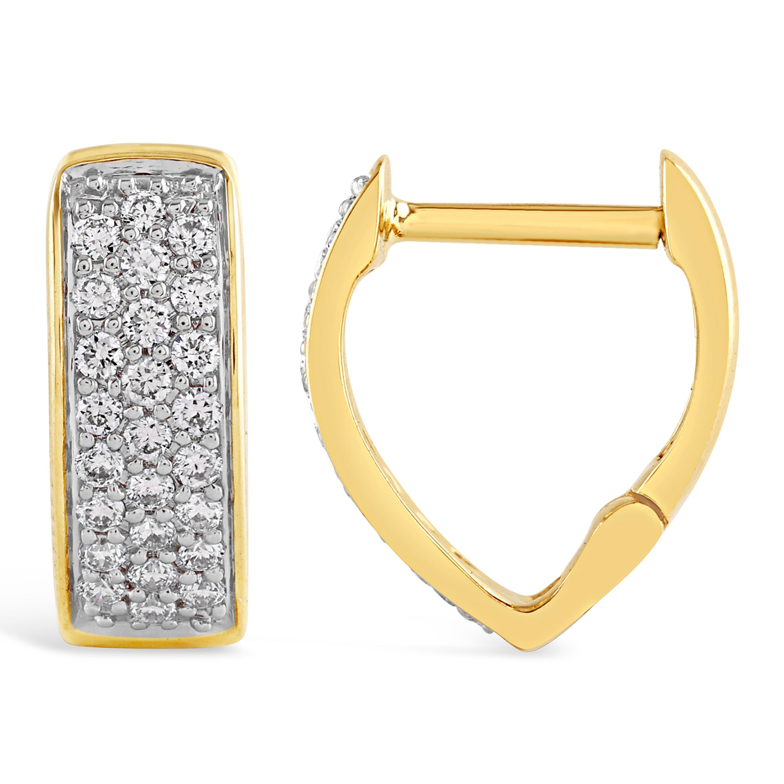 Diamond V Shape Gold Huggie Earrings