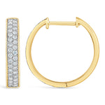 Two Row Diamond and Gold Small Hoop Earrings