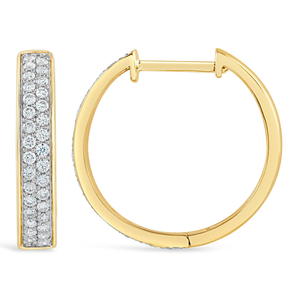 Two Row Diamond and Gold Small Hoop Earrings