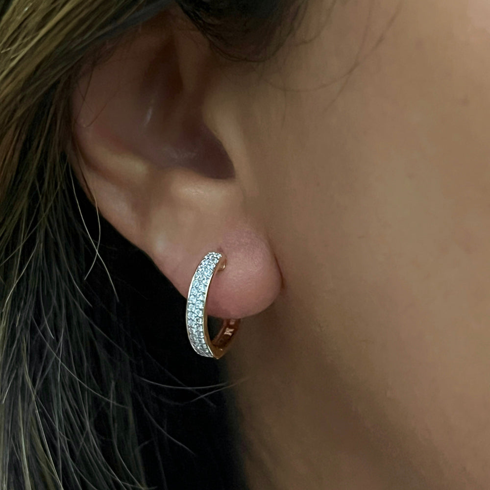 Two Row Diamond and Gold Small Hoop Earrings-2