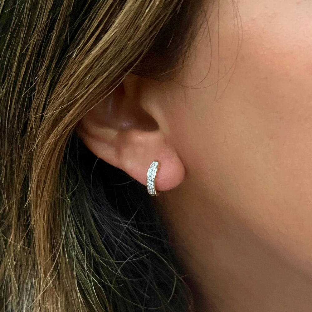 Two Row Cz and Silver Huggie Earrings-2