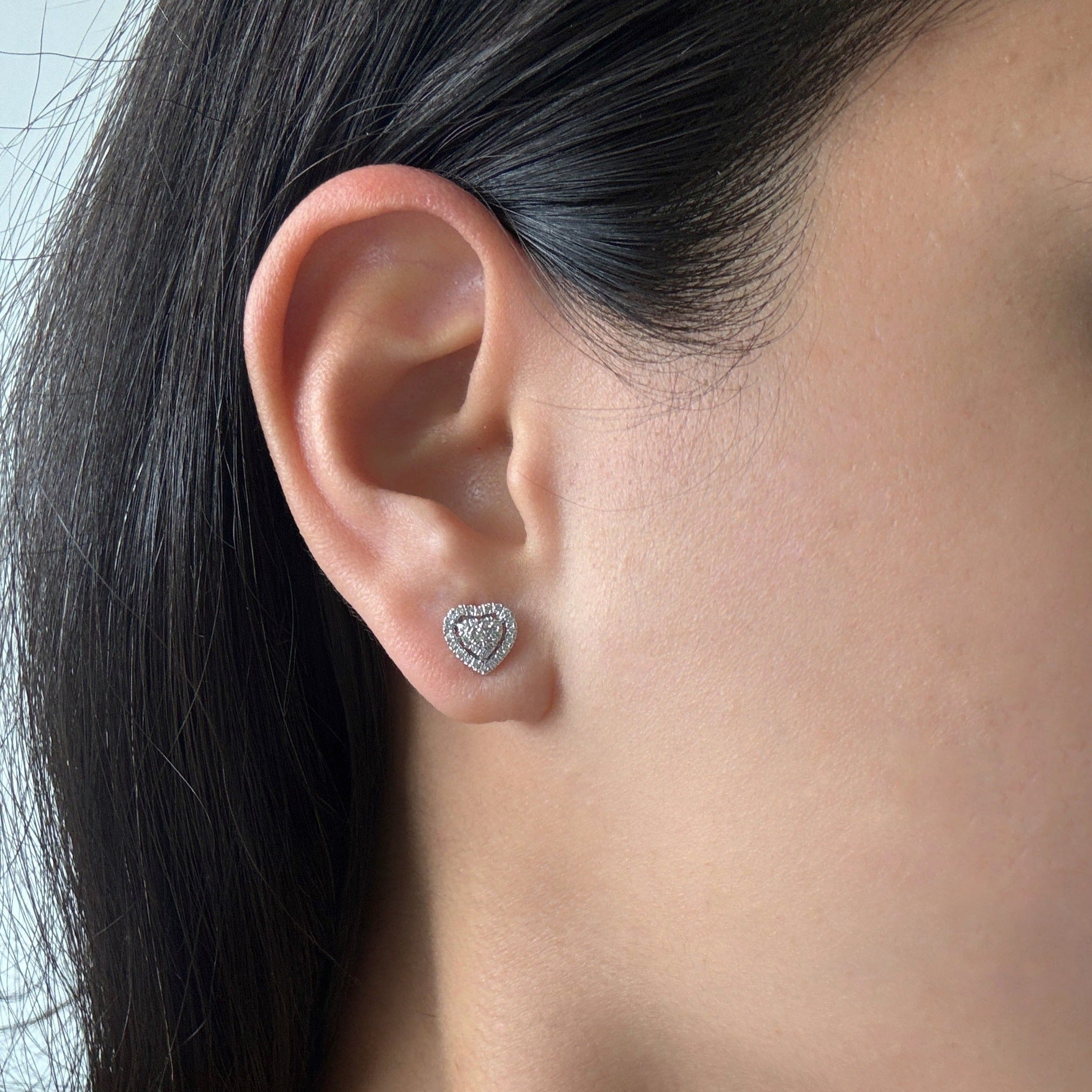 Diamond Cluster Heart Stud Earrings
