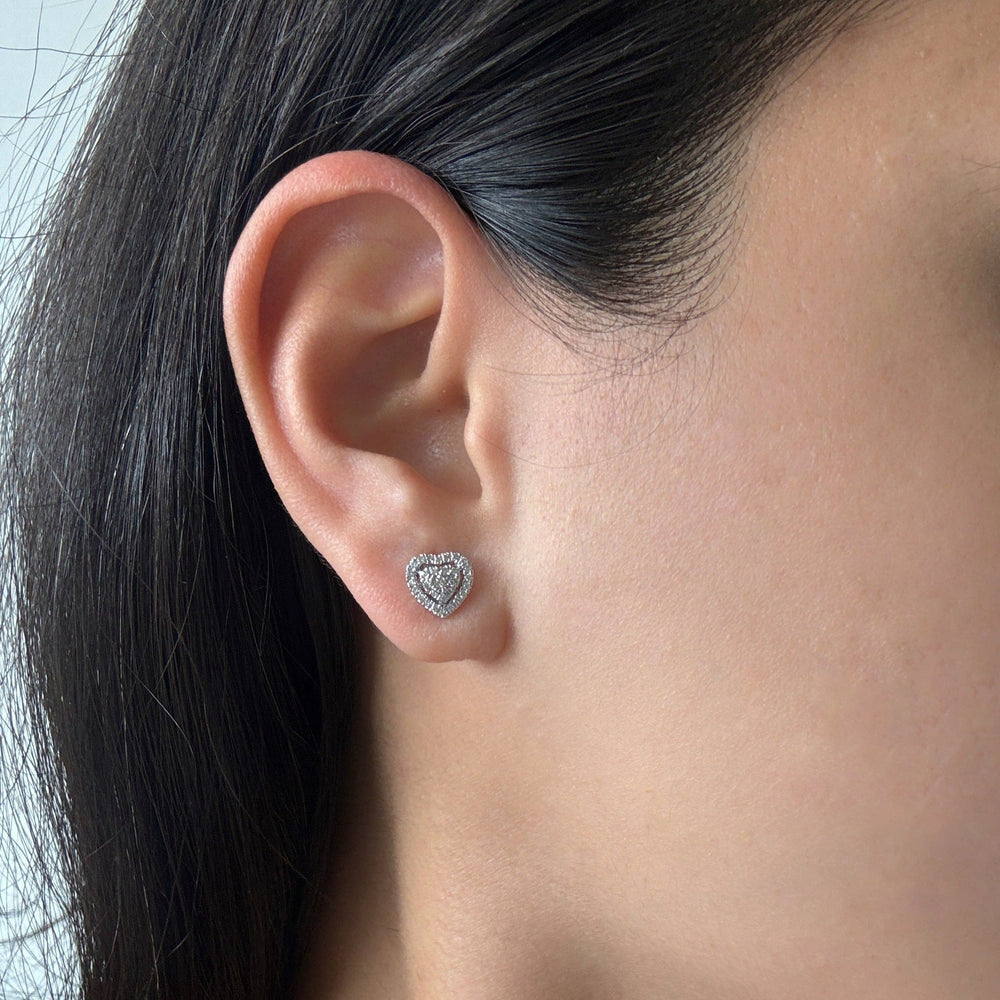Diamond Cluster Heart Stud Earrings-2