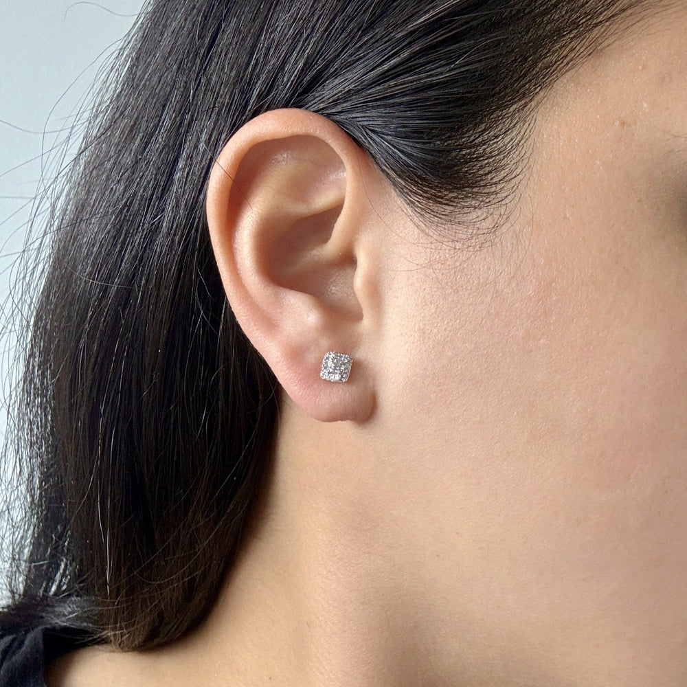 Diamond Halo Stud Earrings-2
