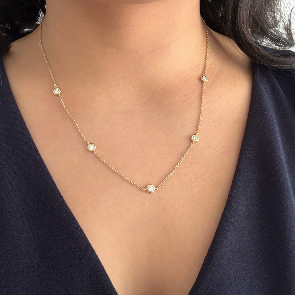 Honeycomb Diamond Station Necklace-2
