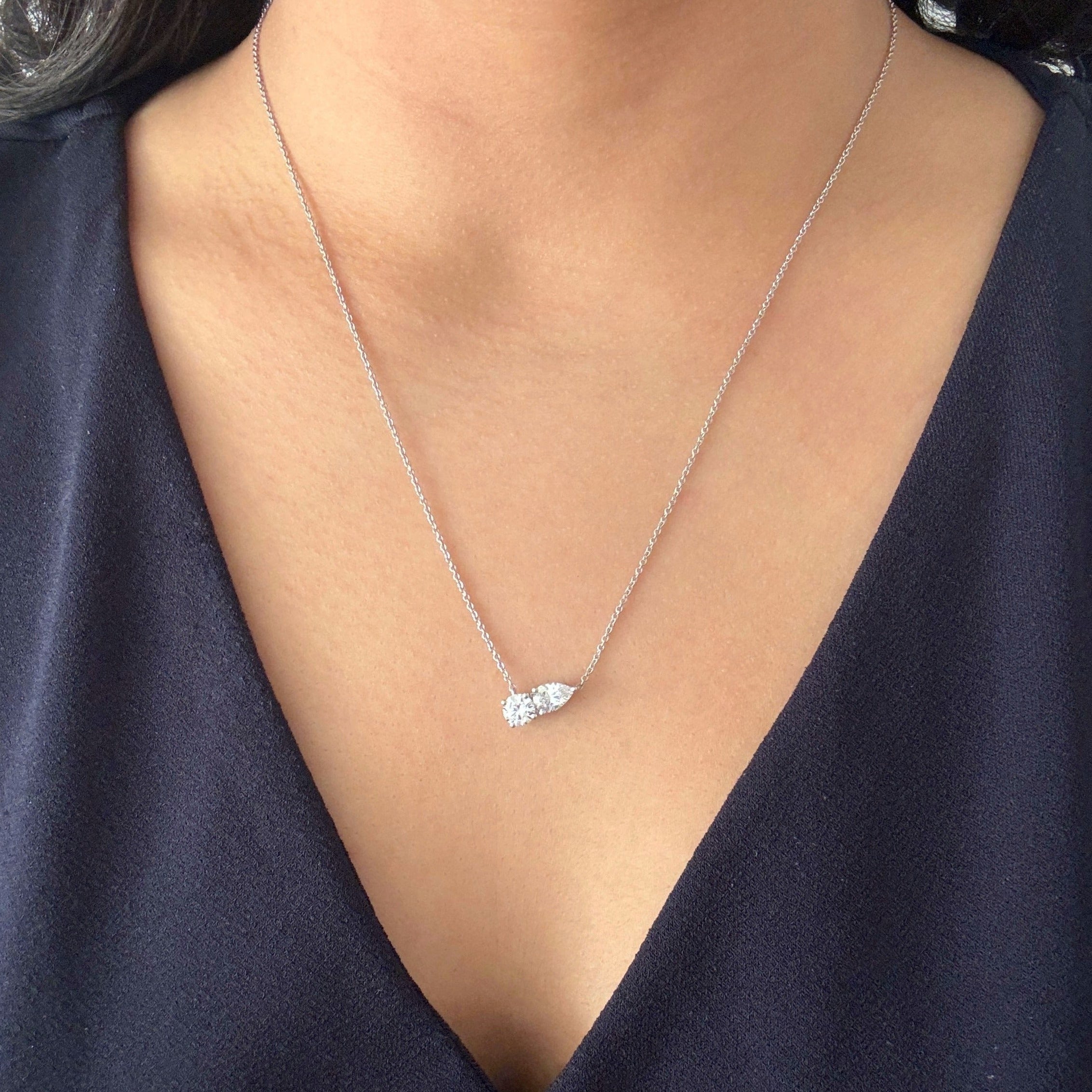 Toi Et Moi Round and Pear Diamond Pendant