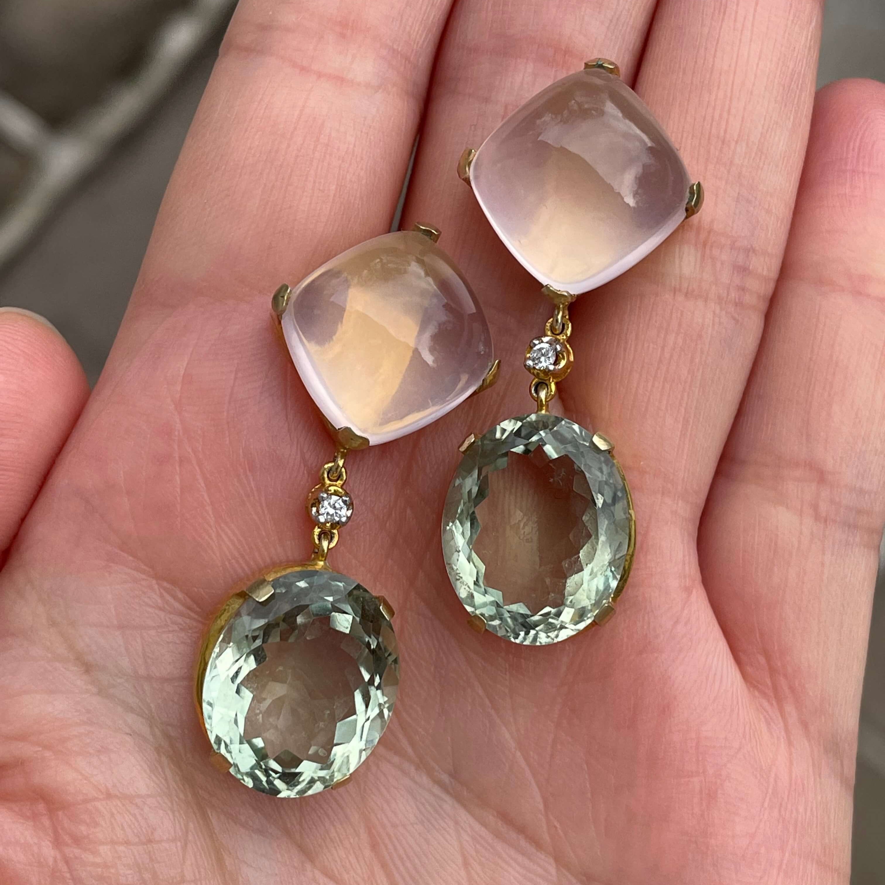 Rose Quartz and Prasiolite Drop Earrings