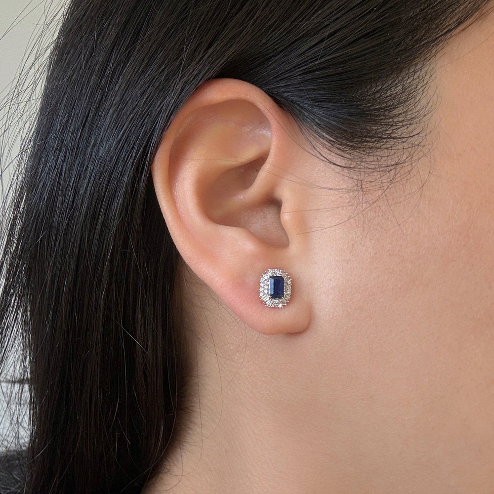 Blue Sapphire and Diamond Double Halo Stud Earrings-2
