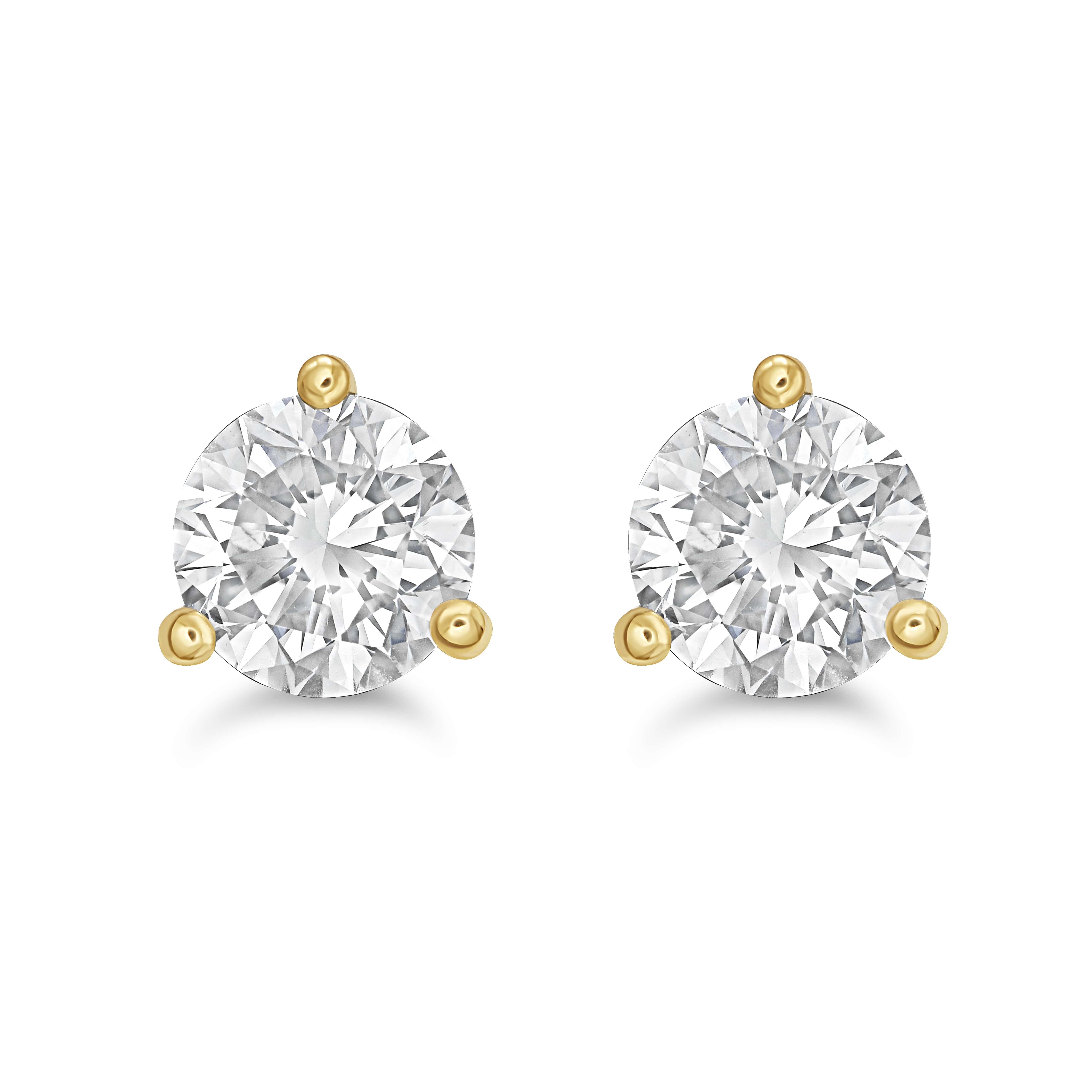 3 Prong Diamond Stud Earrings